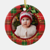 Red Green Kariert | Babys erstes Weihnachtsfest-Fo Keramik Ornament (Vorne)