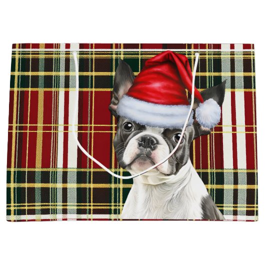 Red Green Kariert Boston Terrier Dog Lover Holiday Große Geschenktüte (Vorderseite)