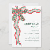 Red Green Kariert Bow Weihnachts-Party Einladung (Vorderseite)