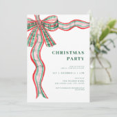Red Green Kariert Bow Weihnachts-Party Einladung (Stehend Vorderseite)