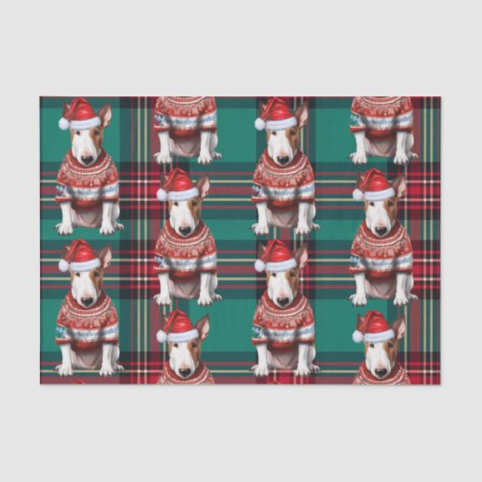Red Green Kariert Bull Terrier Dog Holiday Seidenpapier (Vorderseite)