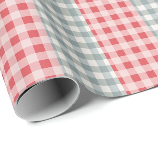Red & Green Kariert Gingham Country Farm Einfach Geschenkpapier (Rolleneckpunkt)