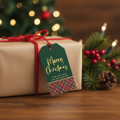 Red Green Kariert Gold Foil Script Frohe Weihnacht Geschenkanhänger