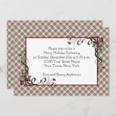 Red Green Kariert Holes Berries Ribbon Einladung (Vorne/Hinten)