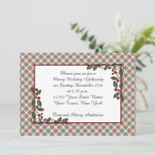 Red Green Kariert Holly Berries Blätter Einladung (Stehend Vorderseite)