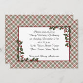 Red Green Kariert Holly Berries Blätter Einladung (Vorne/Hinten)