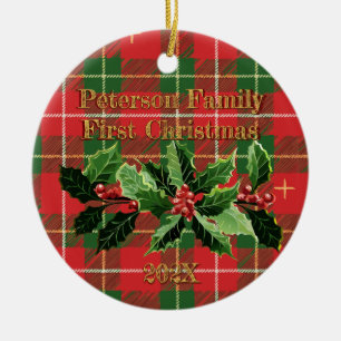 Red Green Kariert n Holly   Vorweihnachtsfest Keramik Ornament