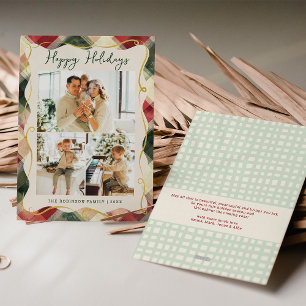 Red Green Kariert Pattern Happy Holidays 3 Foto Feiertagskarte
