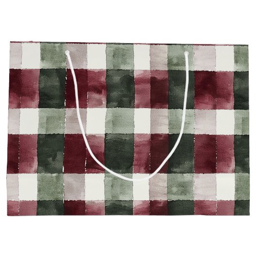 Red Green Kariert Stripes Rustikale Weihnachten Große Geschenktüte (Rückseite)