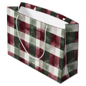 Red Green Kariert Stripes Rustikale Weihnachten Große Geschenktüte (Rückseite Schrägansicht)