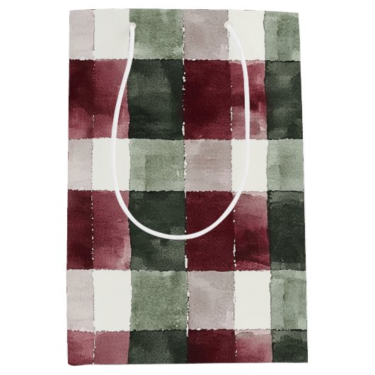 Red Green Kariert Stripes Rustikale Weihnachten Mittlere Geschenktüte (Vorderseite)