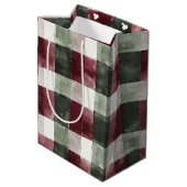Red Green Kariert Stripes Rustikale Weihnachten Mittlere Geschenktüte (Rückseite Schrägansicht)