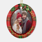 Red Green Kariert | Unser erstes Weihnachts-Foto Keramik Ornament (Links)