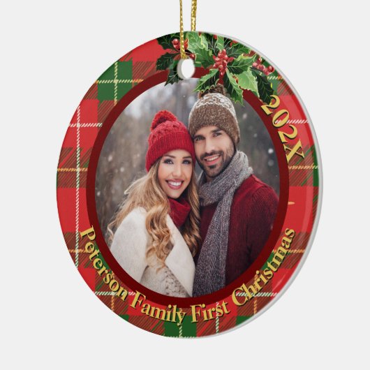 Red Green Kariert | Unser erstes Weihnachts-Foto Keramik Ornament (Links)