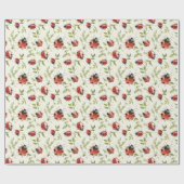 Red Green Leaves Ladybugs Birthday Geschenkpapier (Flach)