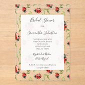 Red Green Leaves Ladybugs Bridal Shower Acryleinladungen (Vorderseite)