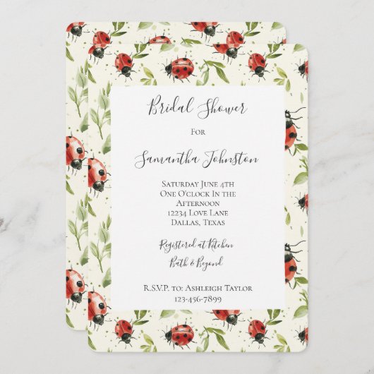 Red Green Leaves Ladybugs Bridal Shower Einladung (Vorne/Hinten)