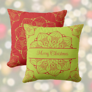 Red & Green Mandala Weihnachtsfarben Kissen Kissen