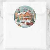 Red Green Merry Christmas Winter Scene Runder Aufkleber (Tasche)
