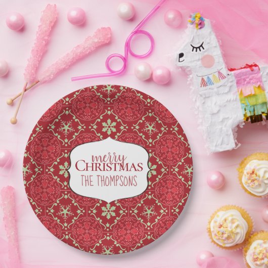 Red Green Merry Weihnachtsmuster Custom Pappteller (Party)