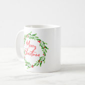 Red Green Minimal Christmas Wreath Watercolor Kaffeetasse (Vorderseite Links)