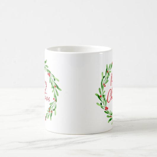 Red Green Minimal Weihnachtskranz Wasserfarbe Kaffeetasse (Mittel)