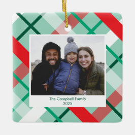 Red Green Mint Plaid Christmas Photo Ornament