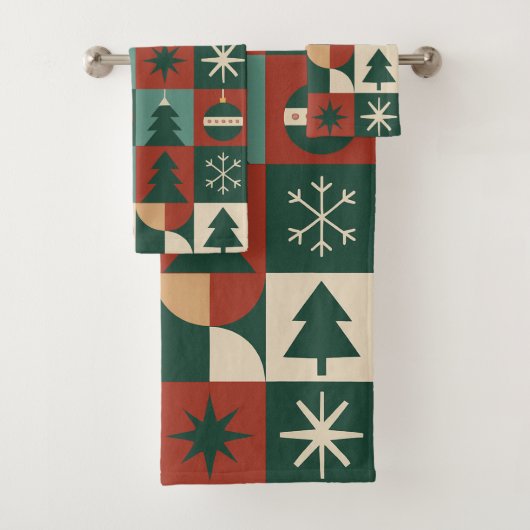 Red Green Mitte Jahrhundert Moderner Checkered Hol Badhandtuch Set (Insitu)