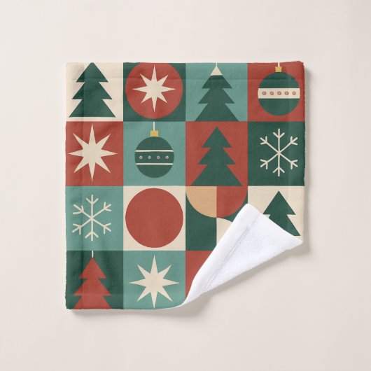 Red Green Mitte Jahrhundert Moderner Checkered Hol Badhandtuch Set (Waschlappen)