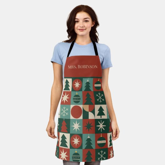 Red Green Mitte Jahrhundert Moderner Checkered Hol Schürze (Getragen)