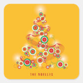 Red & Green Mod Circles Sparkling Weihnachtsbaum Quadratischer Aufkleber (Vorderseite)