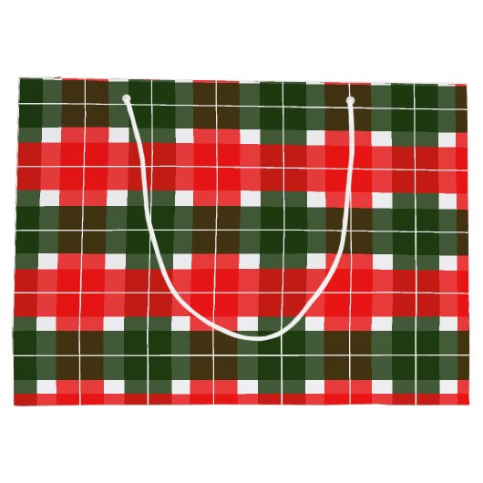 Red Green Modern Tartan Weihnachtsmuster Große Geschenktüte (Rückseite)