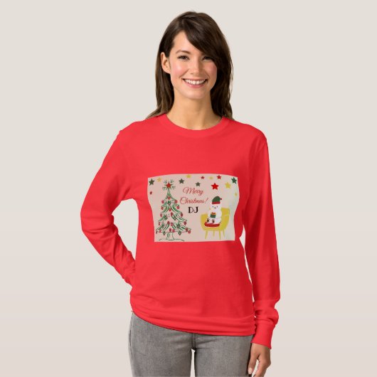 Red Green Niedlich Bear Monogram Modern Christmas T-Shirt (Vorne ganz)