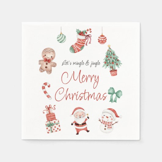 Red Green Niedlich Santa Christmas Party Napkin Serviette (Vorderseite)