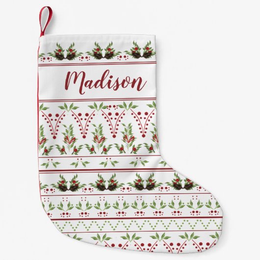Red Green Nordic Pinecone Muster Custom Kleiner Weihnachtsstrumpf (Vorderseite)
