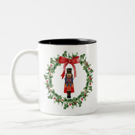 Red & Green Nutcracker Red Bow Wreath Holiday Tass Zweifarbige Tasse