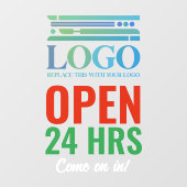 Red Green Open 24 Stunden Logo für Ihr Unternehmen Fensteraufkleber (Blatt)