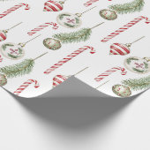 Red & Green Ornaments Candy Canes Pine Christmas Geschenkpapier (Ecke)