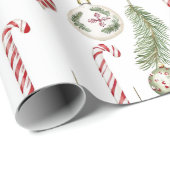 Red & Green Ornaments Candy Canes Pine Christmas Geschenkpapier (Rolleneckpunkt)