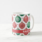 Red & Green Ornaments Stars Christmas Kaffeetasse (VorderseiteRechts)