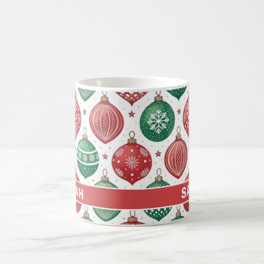 Red & Green Ornaments Stars Christmas Kaffeetasse (Mittel)