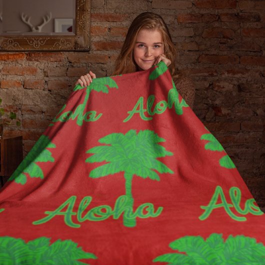 Red Green Palm Aloha Tropical Holiday Fleecedecke