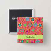 Red Green Patchwork Quilt Blocks Name Abzeichen Button (Vorne & Hinten)