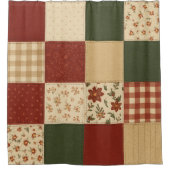 Red Green Patchwork Quilt Rustikales Bauernhaus Bl Duschvorhang (Vorderseite)