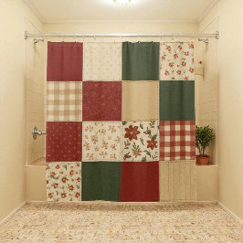 Red Green Patchwork Quilt Rustikales Bauernhaus Bl Duschvorhang