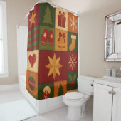 Red Green Patchwork Quilt Rustikales Bauernhaus Bl Duschvorhang (Beispiel)