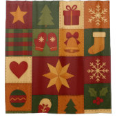 Red Green Patchwork Quilt Rustikales Bauernhaus Bl Duschvorhang (Vorderseite)