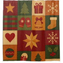 Red Green Patchwork Quilt Rustikales Bauernhaus Bl Duschvorhang