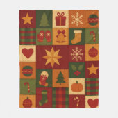 Red Green Patchwork Quilt Rustikales Bauernhaus Bl Fleecedecke (Vorderseite)
