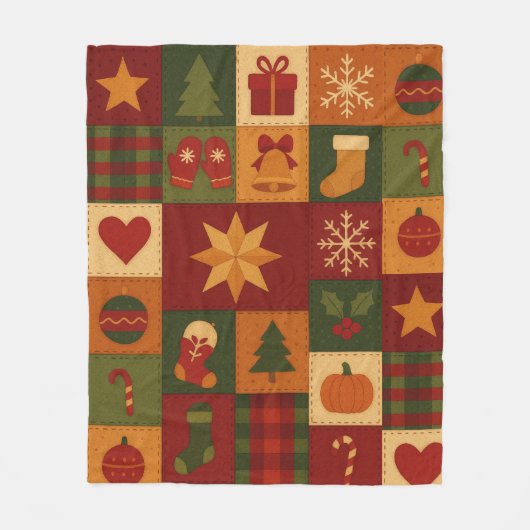 Red Green Patchwork Quilt Rustikales Bauernhaus Bl Fleecedecke (Vorderseite)